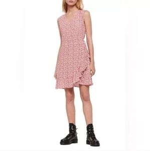 Allsaints Krystal Red White Floral Print Wrap Dress Ditsy Flowers Ruffle Medium